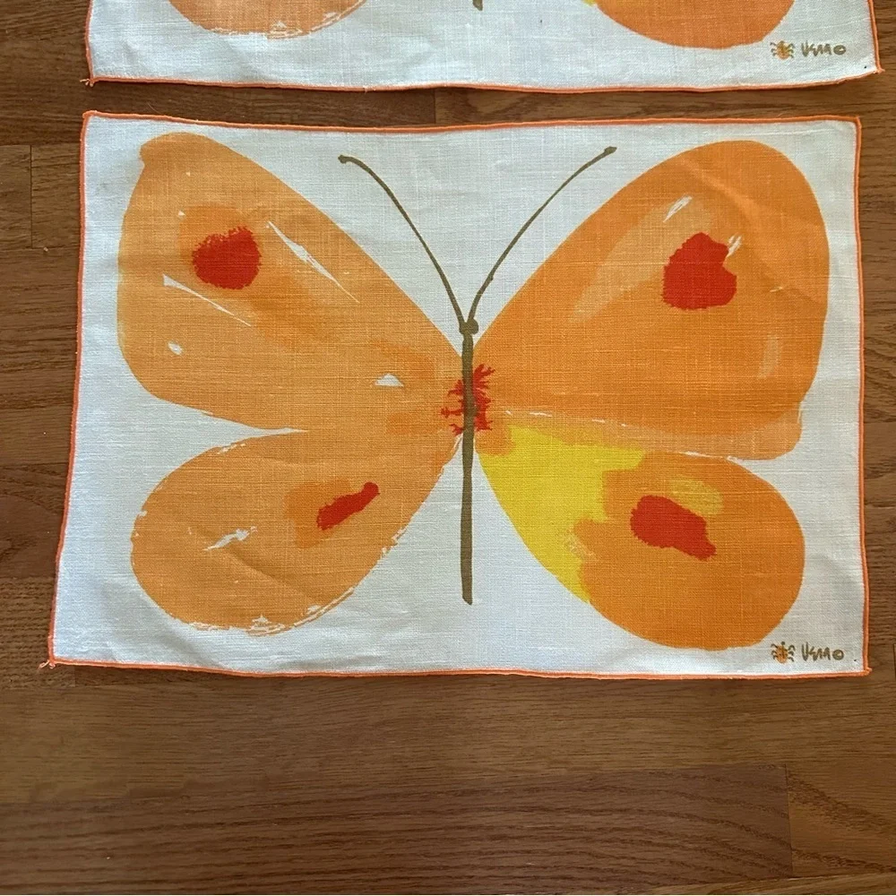 Set of 8 Vintage Vera Neumann Placemats Butterfly MCM Signed Retro Orange Cottag